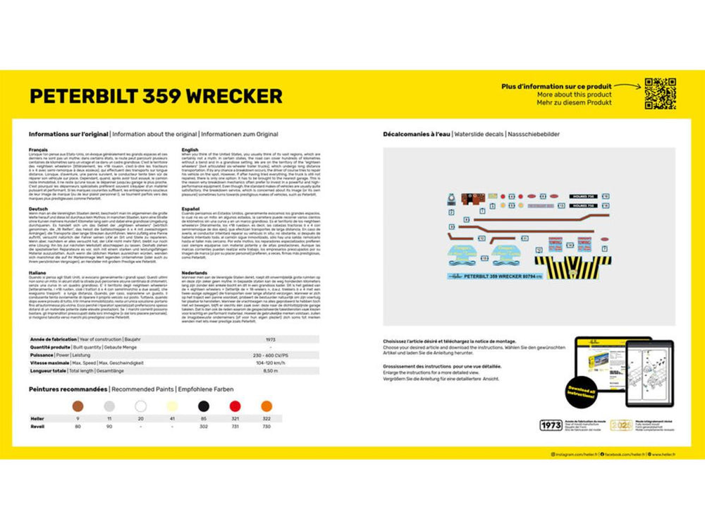 Heller 80794 Peterbilt 359 Wrecker 1:43 Model Kit
