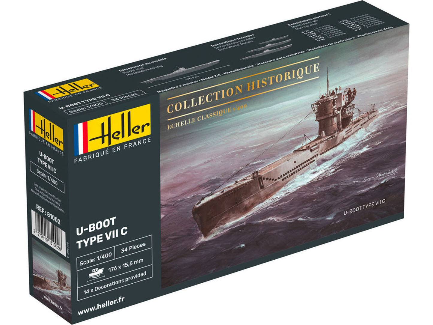 Heller 81002 German Warship U-Boot Type VII C 1:400 Model Kit