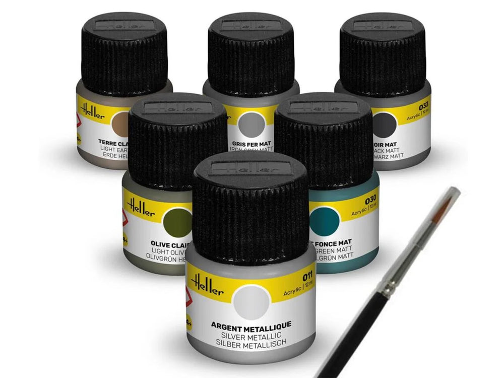 Heller 9400 Military Acrylic Paints (6) & Brush Set