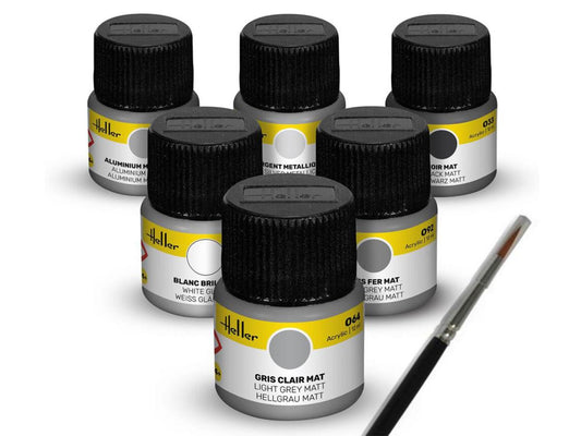 Heller 9401 Civil Aircraft Acrylic Paints (6) & Brush Set