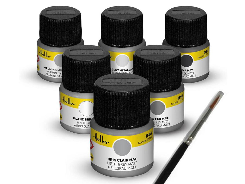 Heller 9401 Civil Aircraft Acrylic Paints (6) & Brush Set