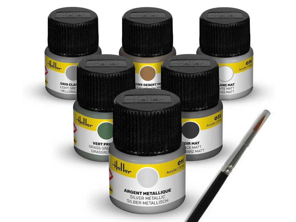 Heller 9402 Military Aircraft Acrylic Paints (6) & Brush Set