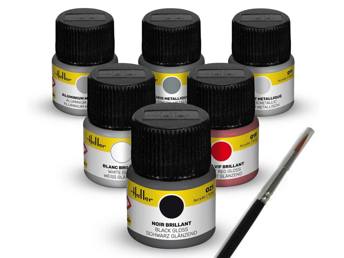 Heller 9403 Sports Car Acrylic Paints (6) & Brush Set
