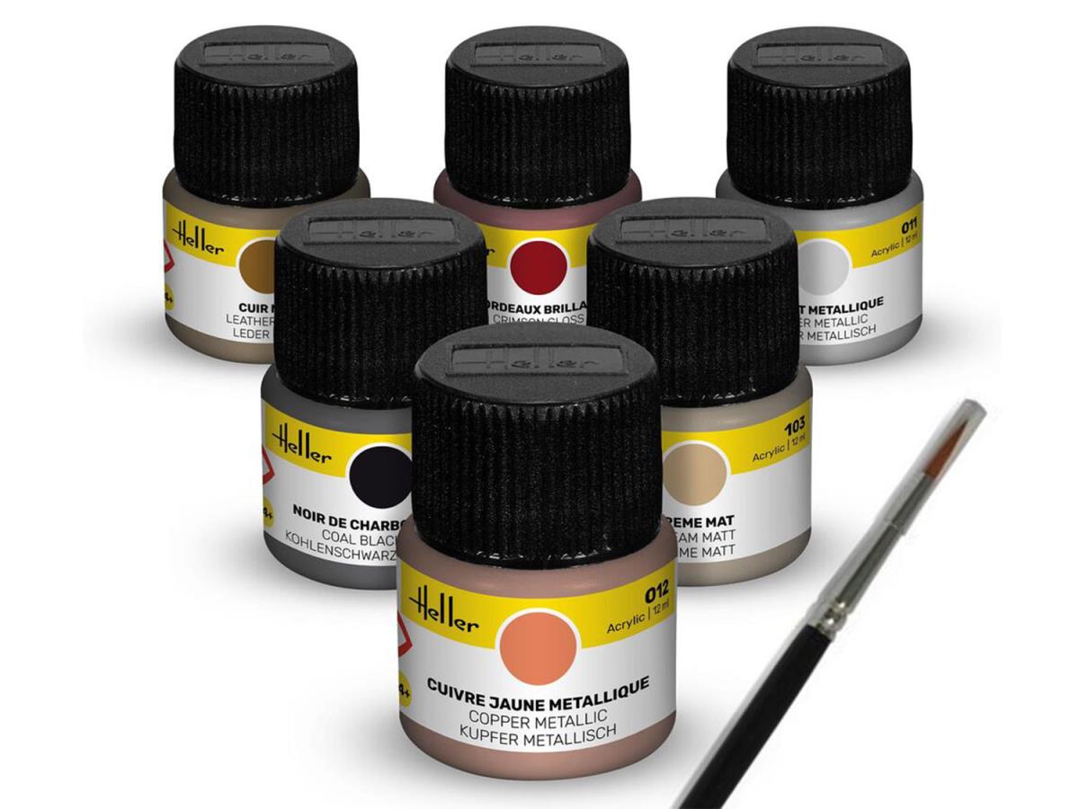 Heller 9404 Historic Acrylic Paints (6) & Brush Set