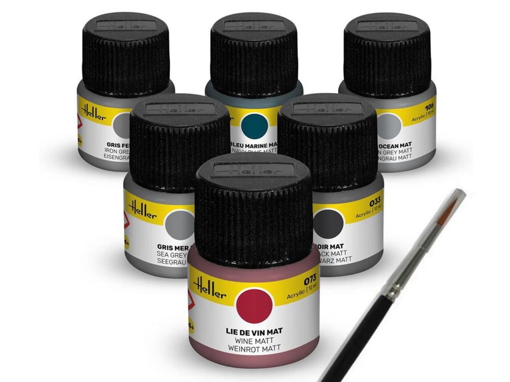 Heller 9405 Navy Acrylic Paints (6) & Brush Set