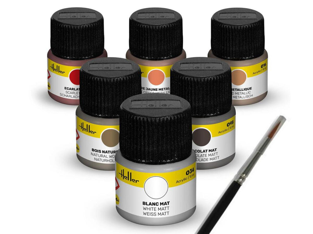 Heller 9406 Sailing Ships Acrylic Paints (6) & Brush Set