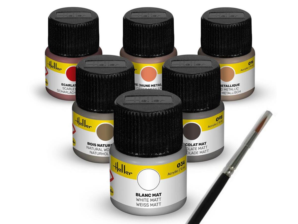 Heller 9406 Sailing Ships Acrylic Paints (6) & Brush Set