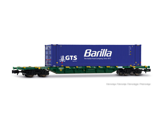 Arnold HIN6743 Mercitalia Sgnss Flat Wagon w/GTS Barilla Container VI N Gauge