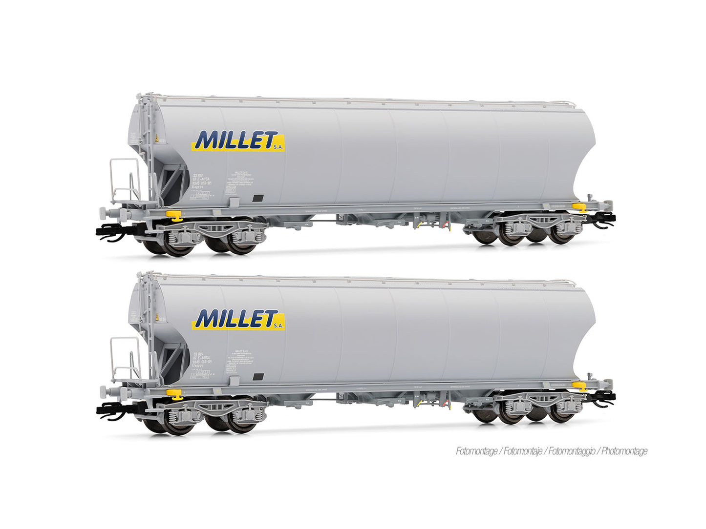 Arnold HIN9763 MISA Millet Round Sided Hopper Wagon Set (2) VI TT Gauge