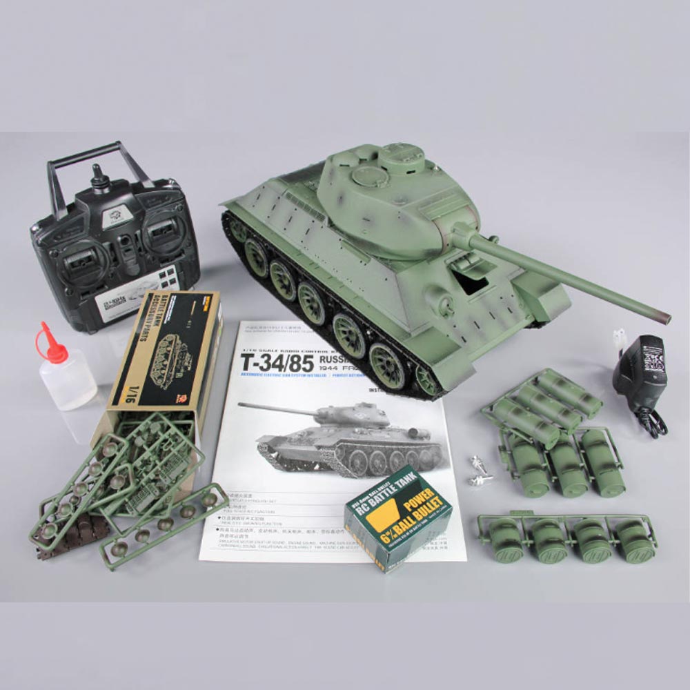 Henglong 1:16 Russian T-34/85 RC Tank w/Infrared System/Shooter/Smoke/Sound 3909-1U