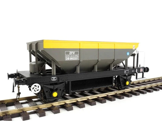 Heljan 4386  ZFV Dogfish Hopper BR Dutch Grey/Yellow DB993331 Weathered O Gauge