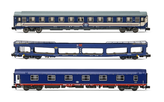 Arnold HN4406 SNCB, 3-unit set T2 + DDm + Bc I6 (UIC-Z), blue and red livery N Gauge