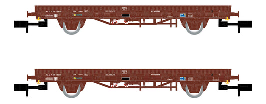 Arnold HN6581 RENFE, 2-unit pack Ks flat wagons, loaded with "Tabacalera" tobacco bags, oxid red livery, period IV N Gauge