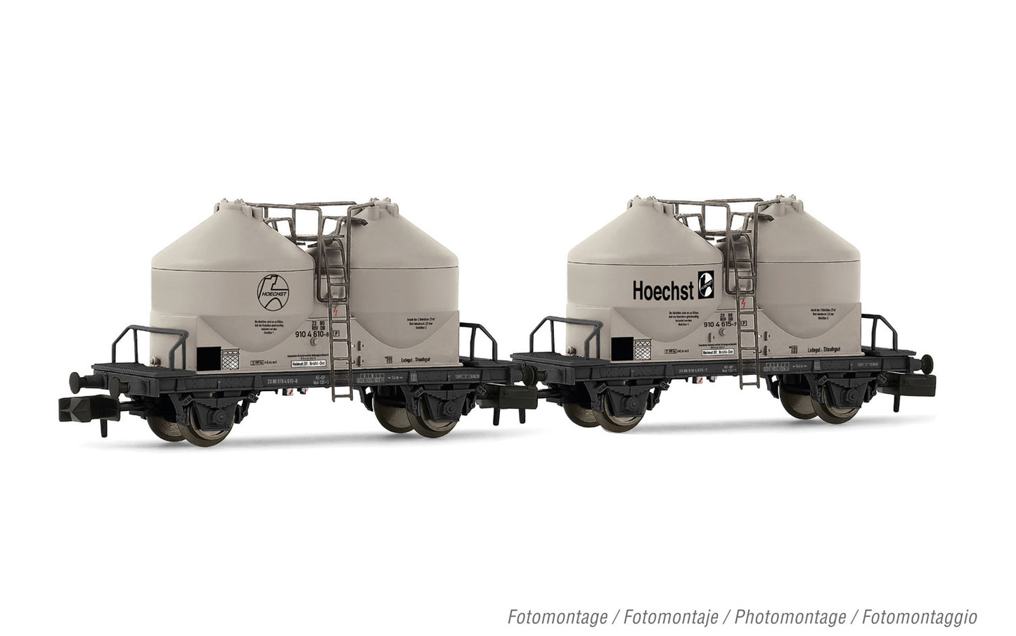 Arnold HN6595 DB, 2-unit pack of 2-axle silo wagon Ucs, grey livery "Hochst", ep. IV N Gauge