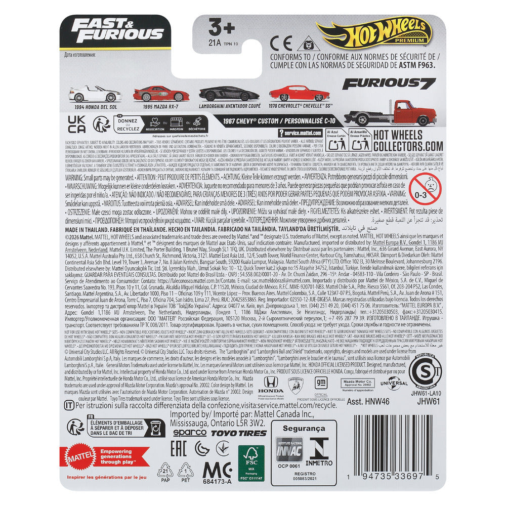 Hot Wheels Premium Fast & Furious 1967 Chevrolet C/K F4 Age 3+ Mattel JHW61