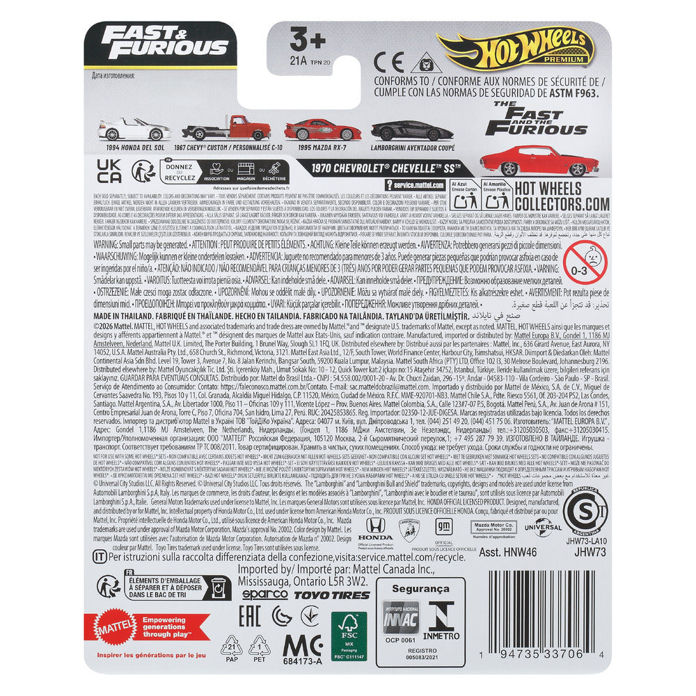 Hot Wheels Premium Fast & Furious 1970 Chevrolet Chevelle SS Age 3+ Mattel JHW73
