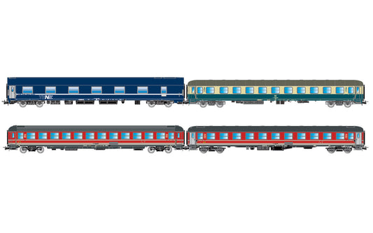 Rivarosssi FS/DB/NS Italien-Holland Express Coach Set (4) V HO Gauge HR4374