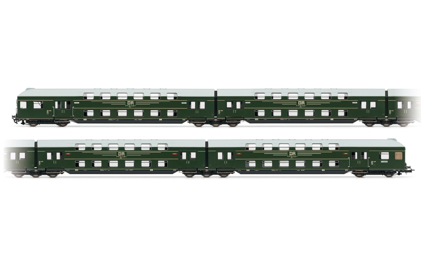 Rivarosssi DR Green/Grey Bi-Level Coach Set (4) III HO Gauge HR4392