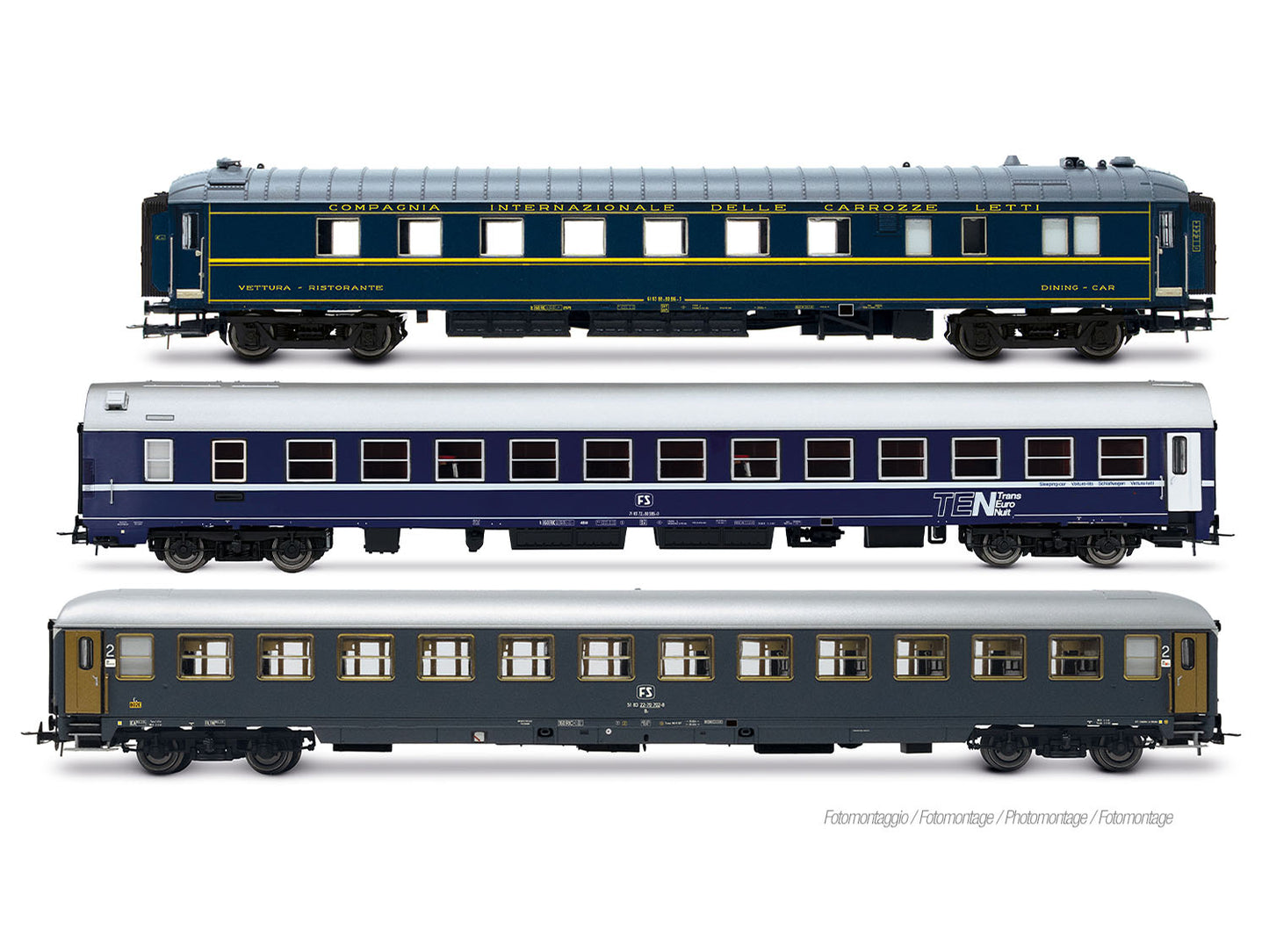 Rivarossi 4410 FS Exp234/235 Remus Roma-Wien Coach Set (3) IV HO Gauge