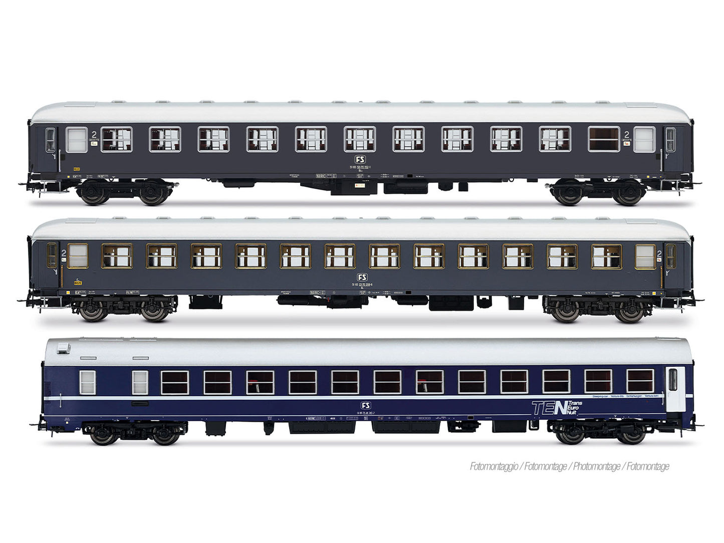 Rivarossi 4411 FS Exp234/235 Remus Roma-Wien Coach Set (3) IV HO Gauge