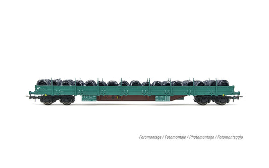 Rivarossi FS Res Bogie Stake Wagon Green w/Wire Coil Load VI HR6553 HO Gauge