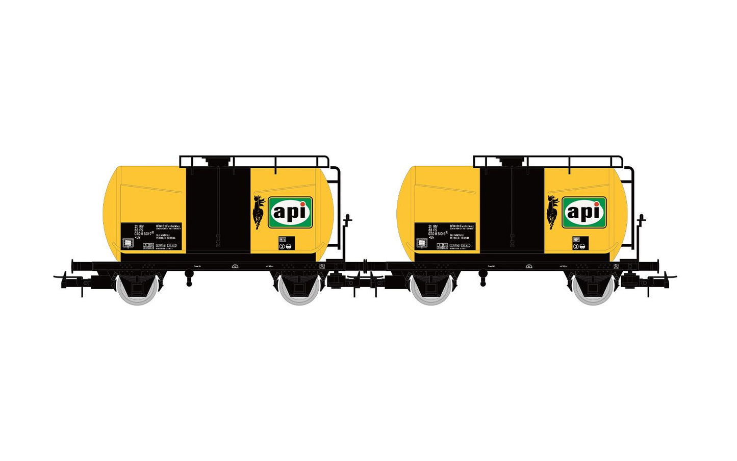 Rivarossi FS Api 2 Axle Tank Wagon Set Yellow (2) IV HR6566 HO Gauge