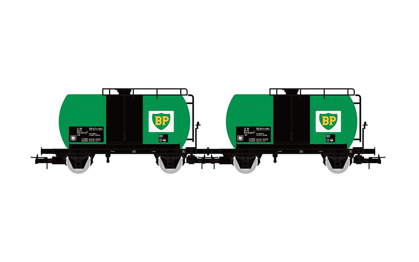 Rivarossi FS BP 2 Axle Tank Wagon Set Green (2) IV HR6567 HO Gauge