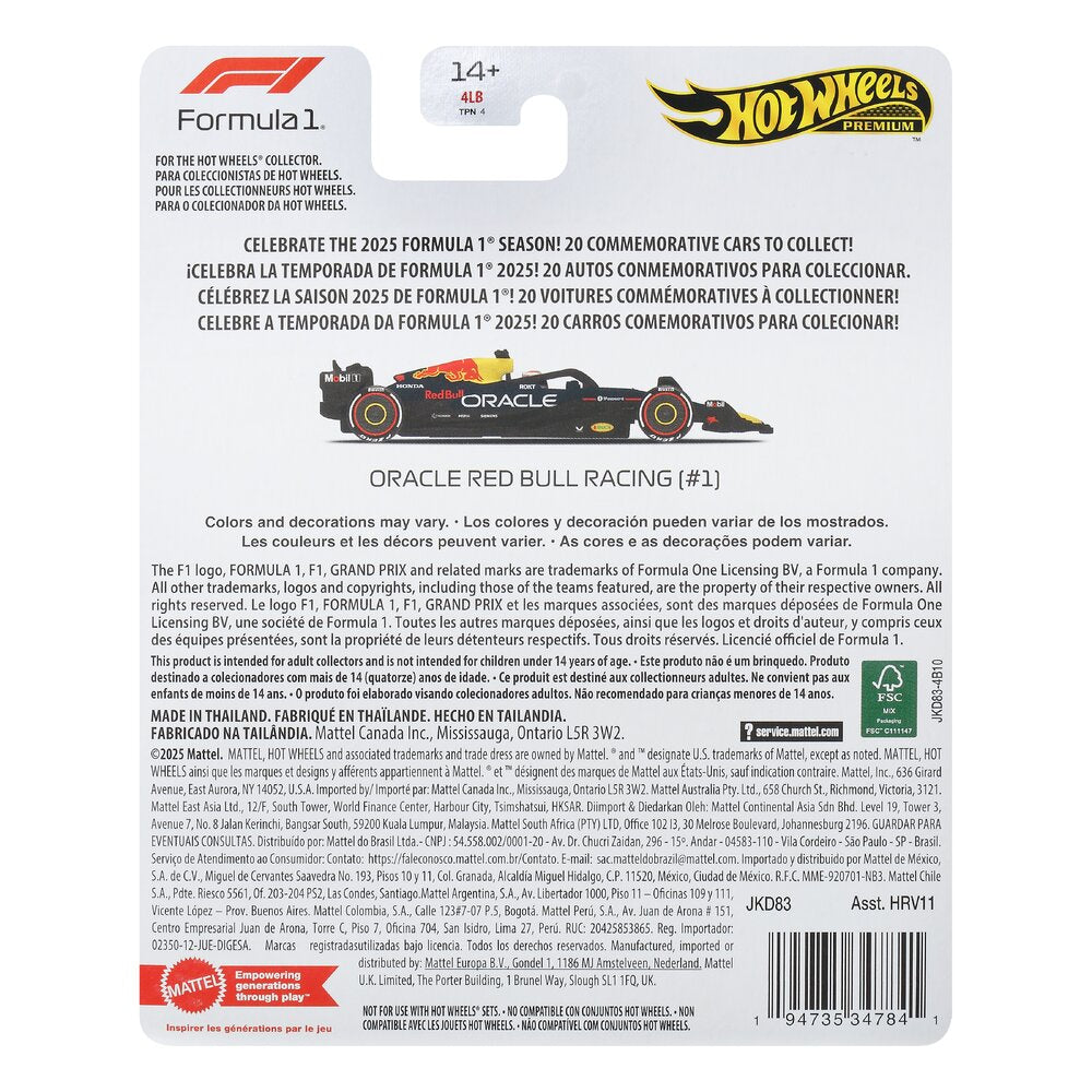 Hot Wheels Formula 1: Oracle Red Bull Racing F1 Team (#1) 1:64 Diecast JKD83