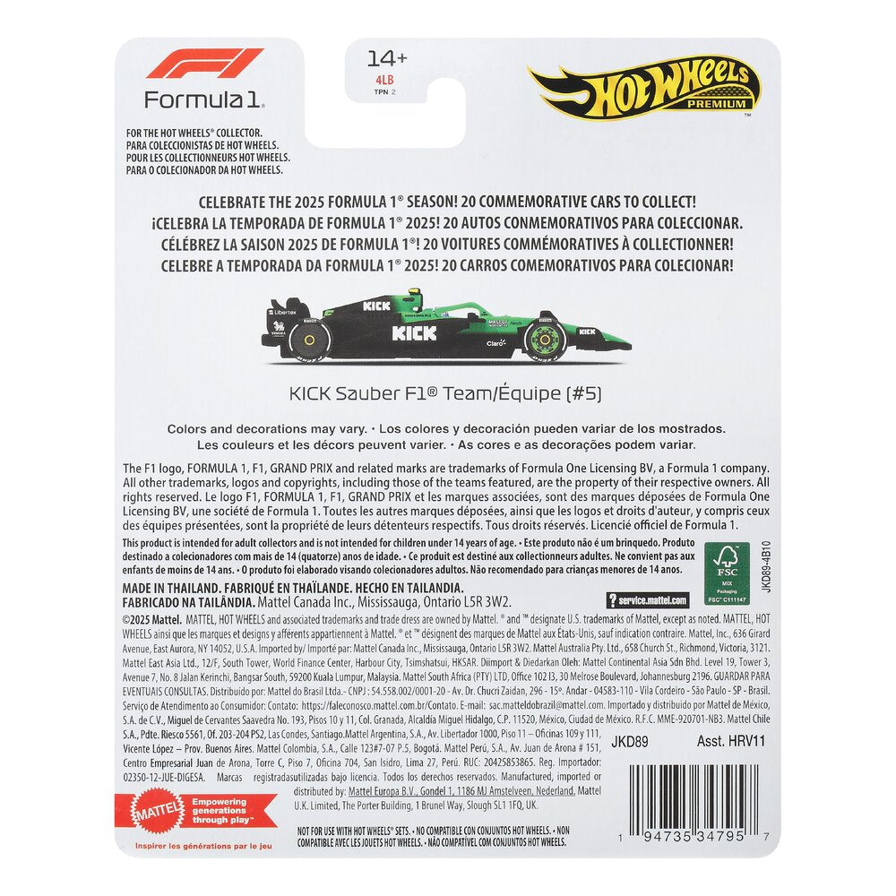 Hot Wheels Formula 1: Kick Sauber F1 Team (#5) 1:64 Diecast JKD89