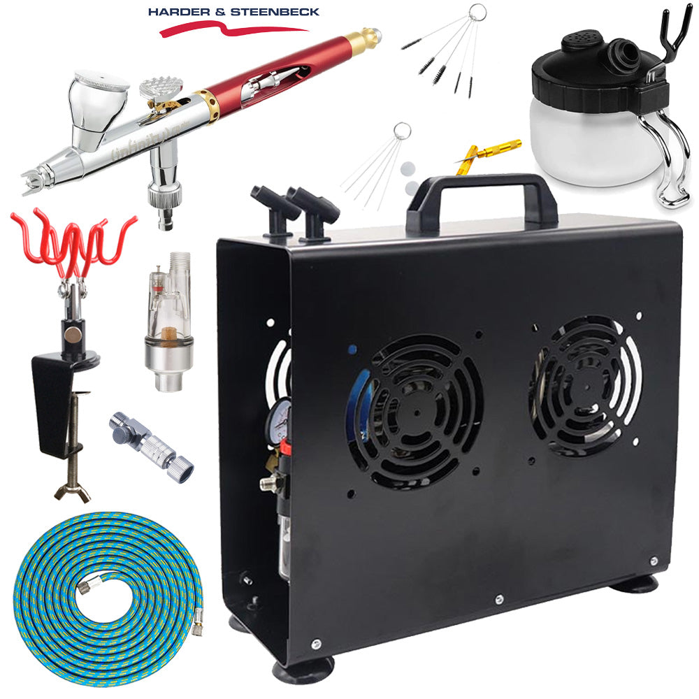 Harder & Steenbeck Infinity CRplus 2in1 Airbrush Premium Compressor Bundle Kit