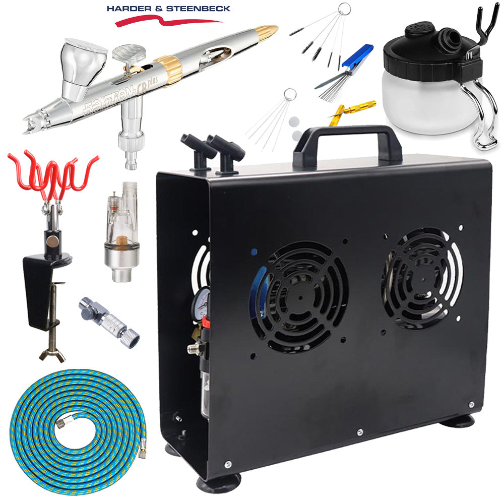 Harder & Steenbeck Evolution Solo 0.45mm Airbrush Premium Compressor Bundle Kit