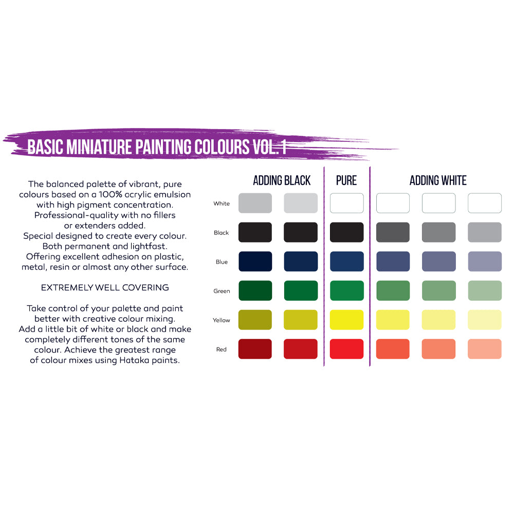 Hataka DS01 Basic Miniature Painting Colours Vol.1 Violet Line Acrylic Paint Set