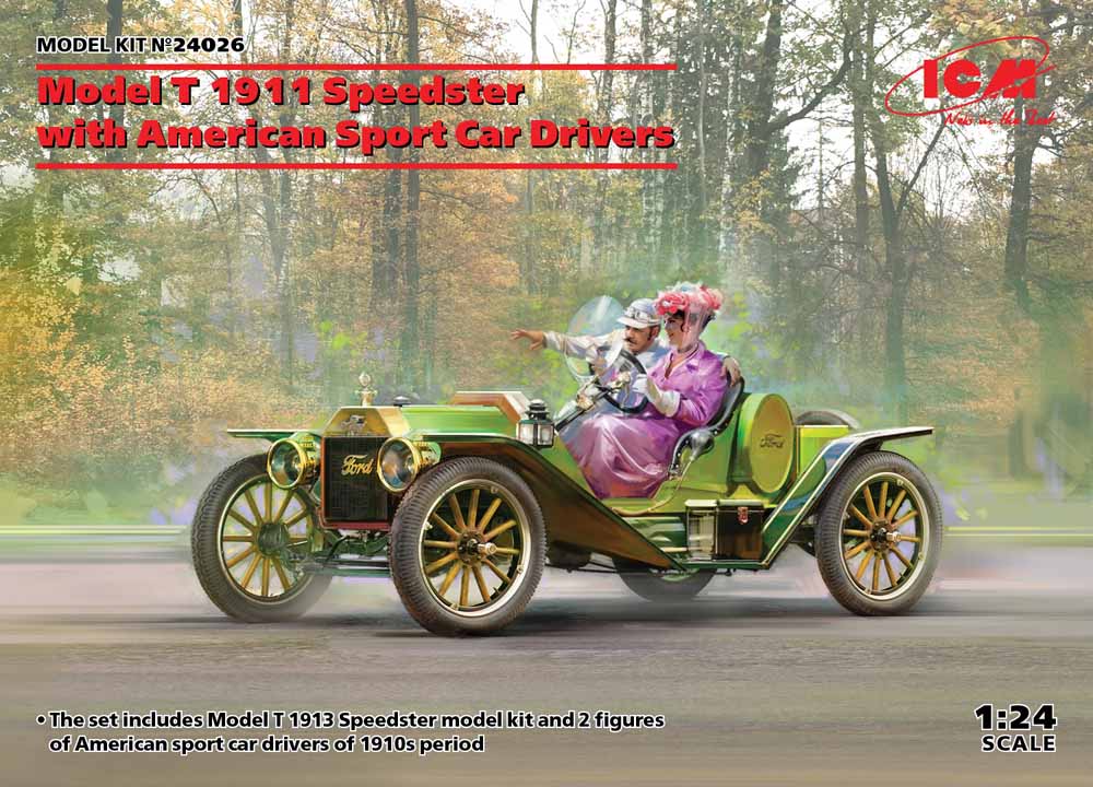 ICM 24026 Model T 1913 Speedster American Sport Car Drivers 1:24 Car Model Kit