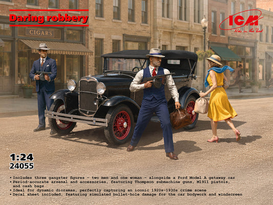 ICM 24055 ‘Daring Robbery’ Ford Model A with 3 Gangster Figures 1:24 Model Kit