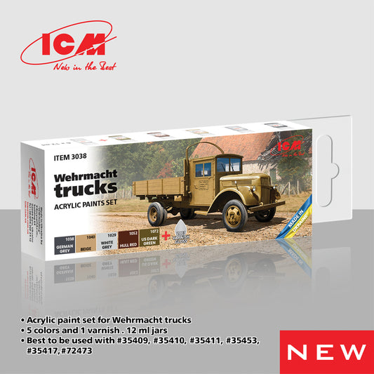 ICM 3038 Wehrmacht Trucks Acrylic Paint Set 6 x 12ml Bottles