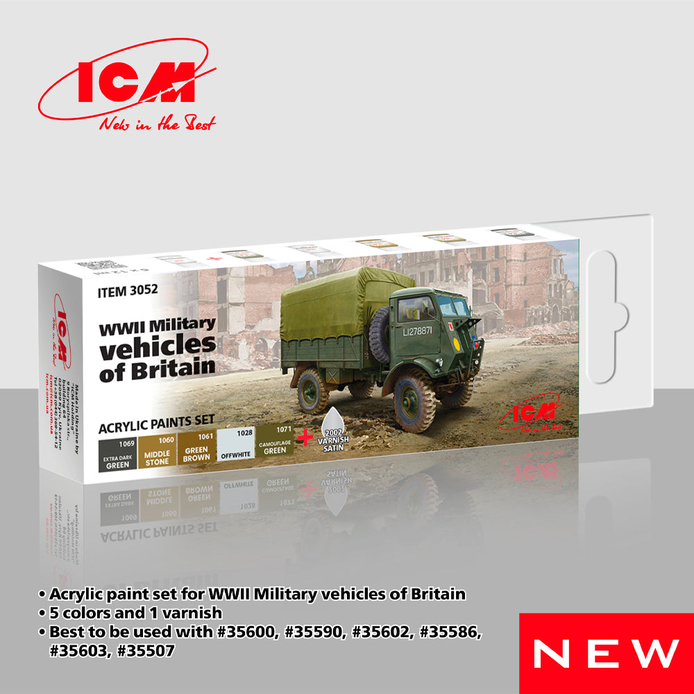 ICM 3052 WWII Military Vehicles of Britain Model Kit Acrylic Paint Set (6x12ml)