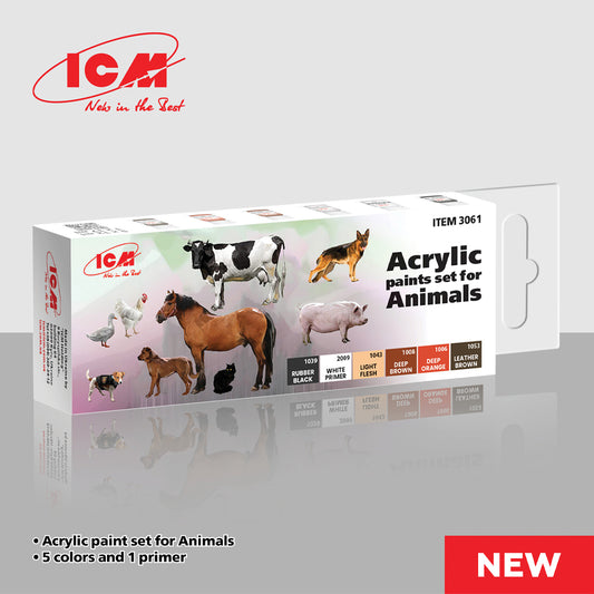 ICM 3061 Farm Animals Model Kit Acrylic Paint Set 6x12ml Bottles