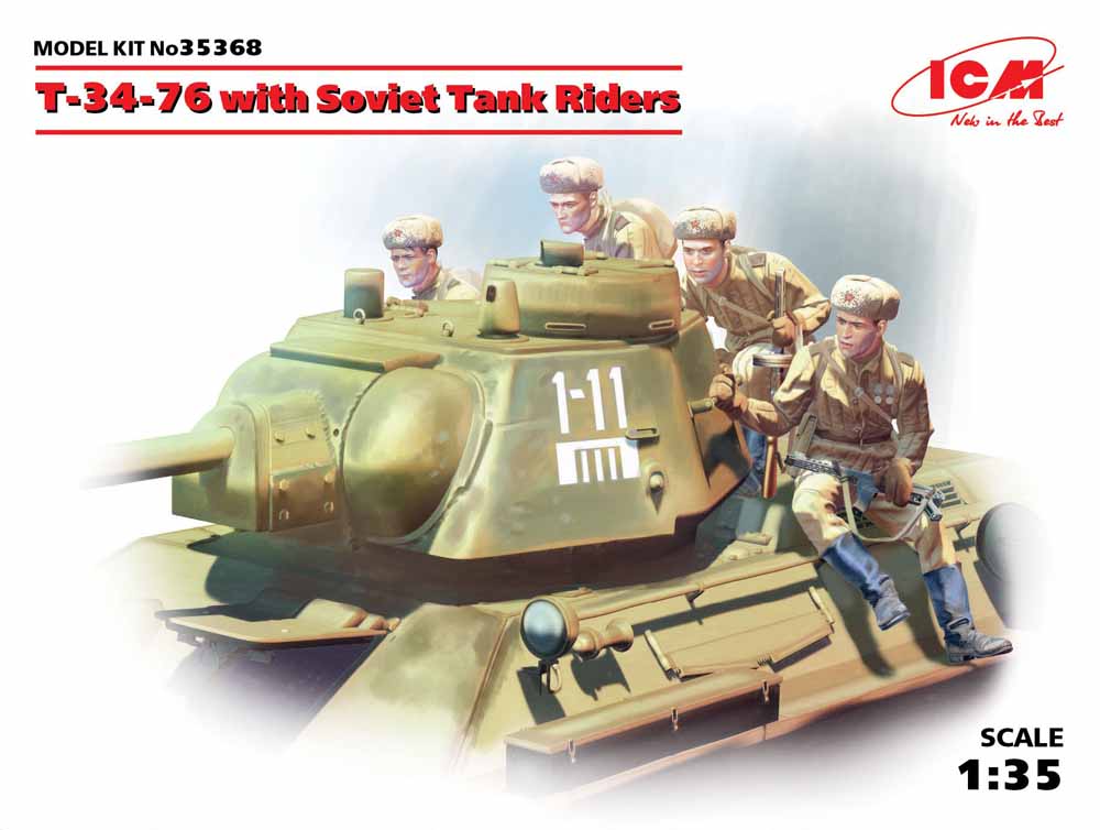 ICM 35368 Soviet T-34/76 with 4 x Tank Figures 1:35 Military Vehicle Model Kit