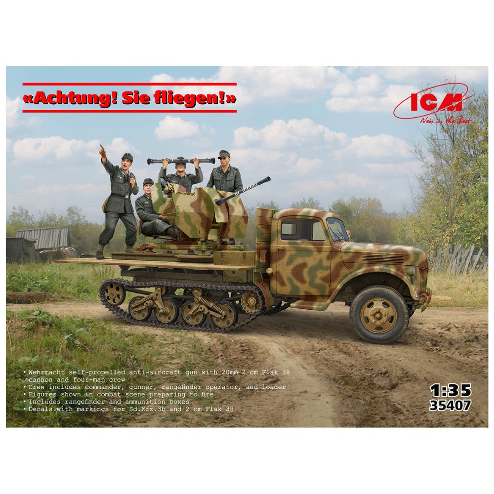 ICM 35407 Achtung Sie fliegen Sd.Kfz.3b with 2 см Flak 38 & Crew 1:35 Model Kit
