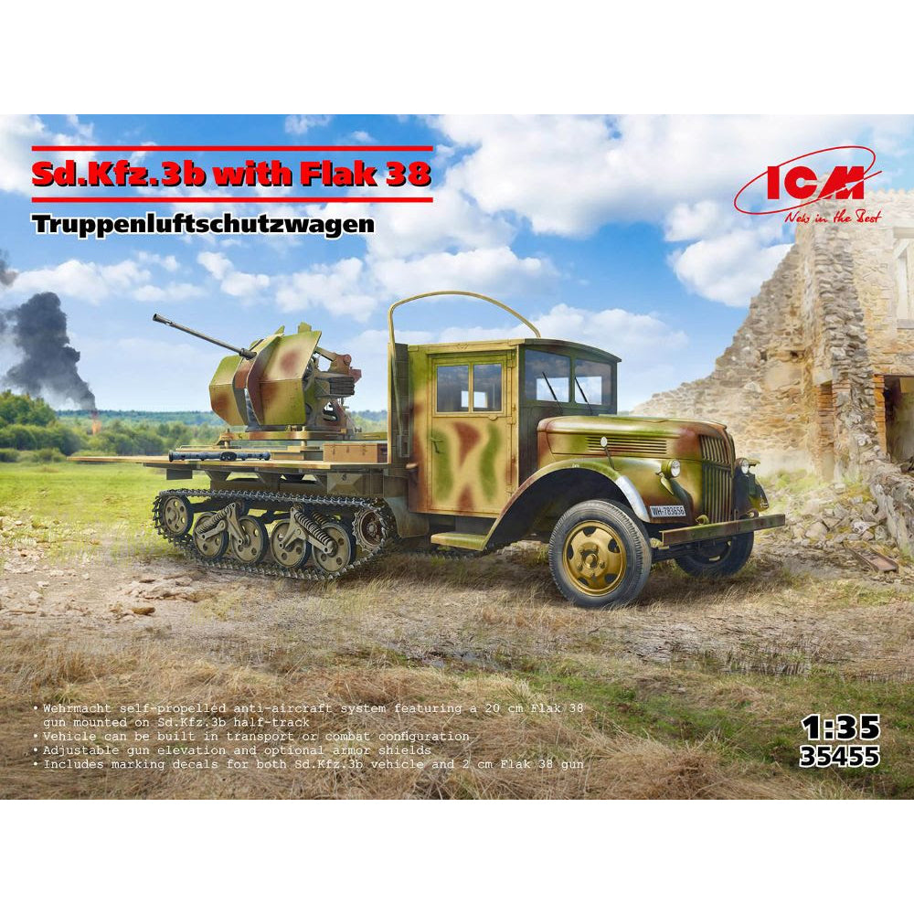 ICM 35455 Sd.Kfz.3b w/Flak 38 Truppenluftschutzwagen 1:35 Model Kit
