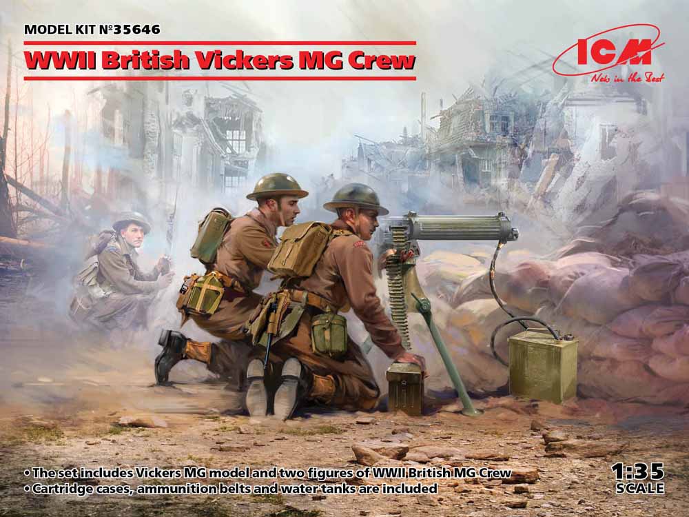 ICM 35646 WWII British Vickers MG Crew & 2 figures 1:35 Figure Model Kit
