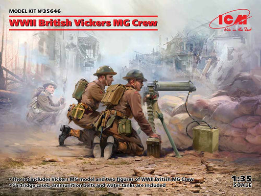 ICM 35646 WWII British Vickers MG Crew & 2 figures 1:35 Figure Model Kit