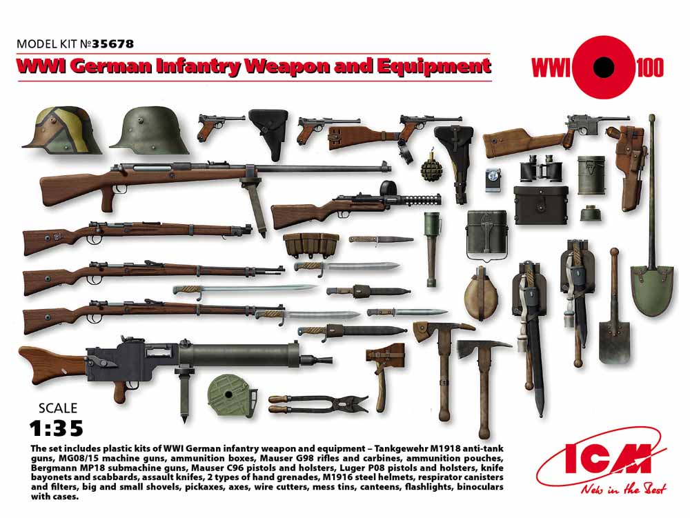 ICM 35678 WWI German Infantry Weapons And Equipment 1:35 Figure Model Kit