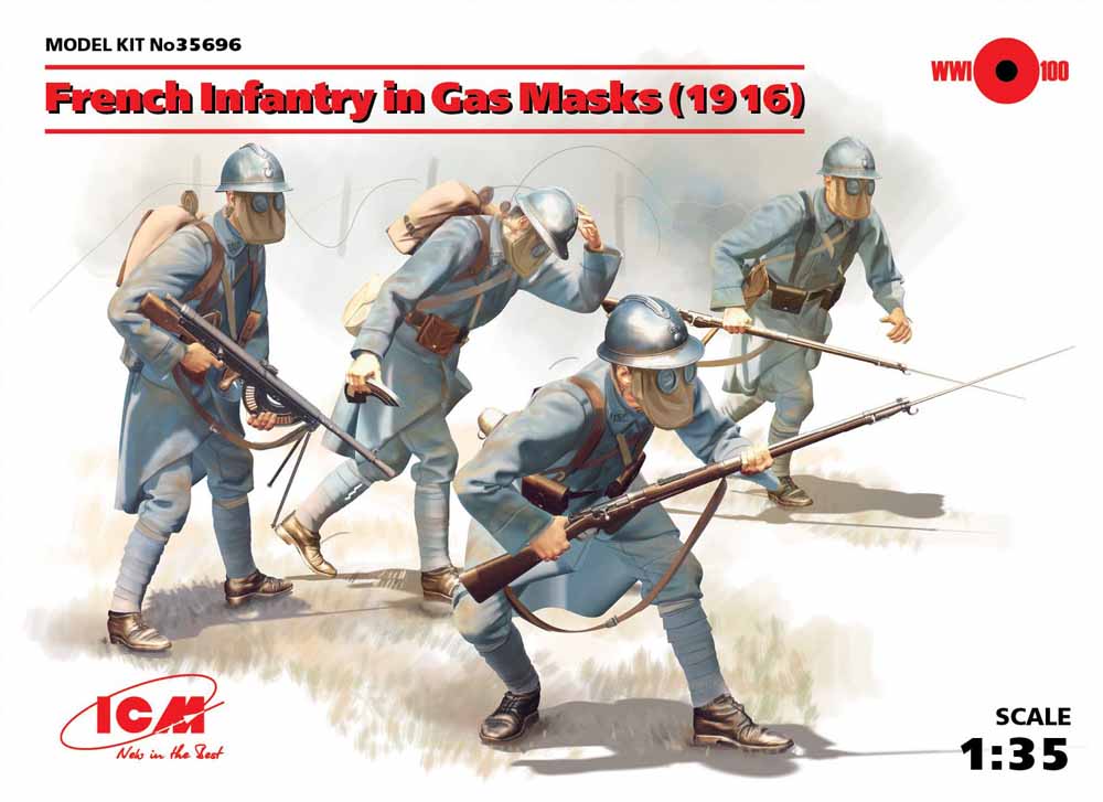 ICM 35696 French Infantry in Gas Masks (1918) (4 figures) 1:35 Model Kit Figure