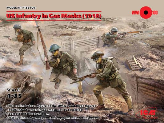 ICM 35704 U.S. Infantry in Gas Masks (1918) (4 figures) 1:35 Model Kit Figure
