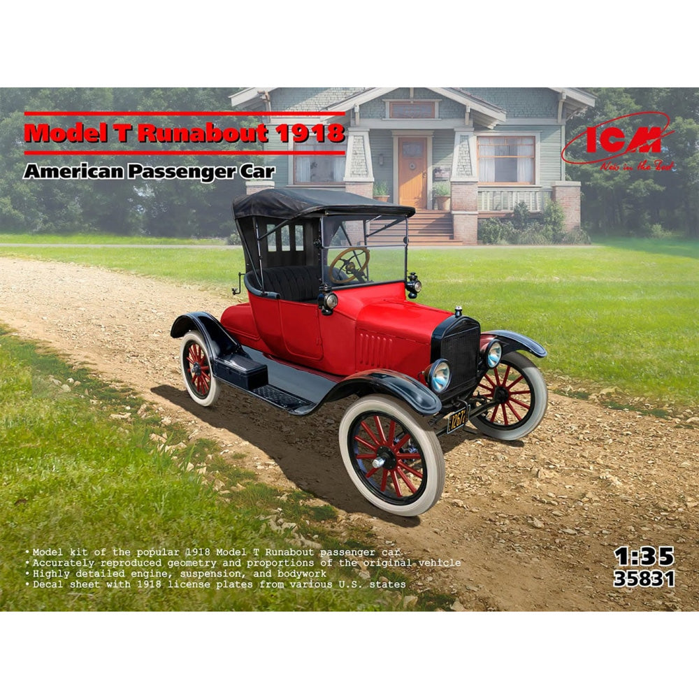 ICM 35831 Ford Model T Runabout 1918 American Passenger Car 1:35 Model Kit