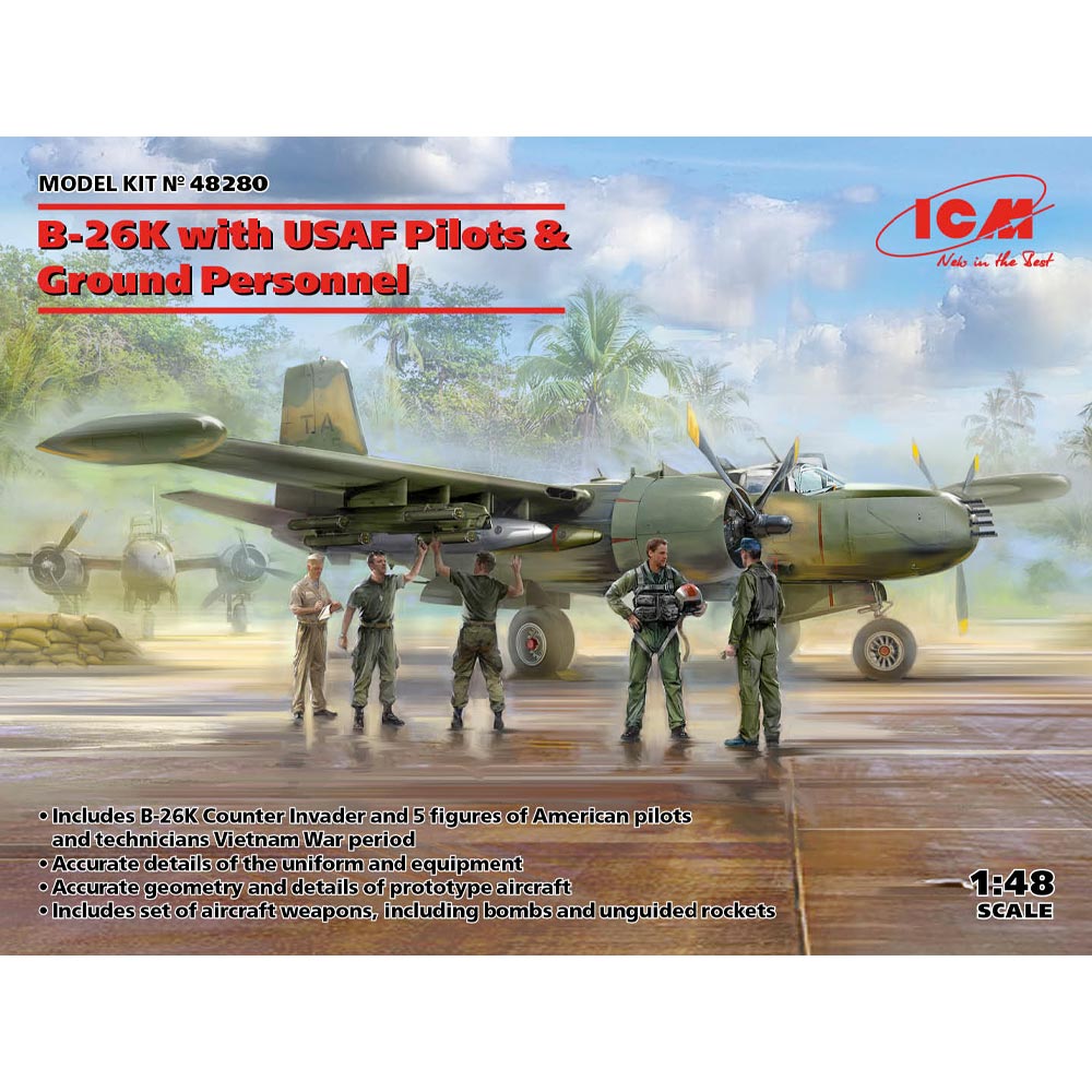 ICM 48280 Douglas B-26K Plane w/USAF Pilots & Personnel Vietnam 1:48 Model Kit