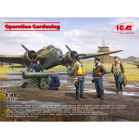 ICM 48355 Operation Gardening HP.52 Hampden 3 Pilots & 2Ground Crew 1:48 Model Kit