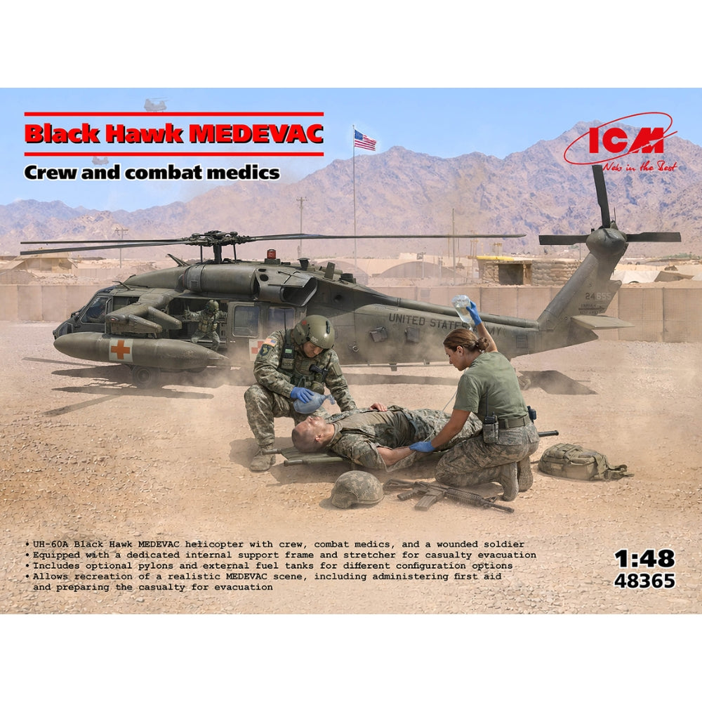 ICM 48365 UH-60A Black Hawk 'Medevac' with Flight Medics 1:48 Model Kit