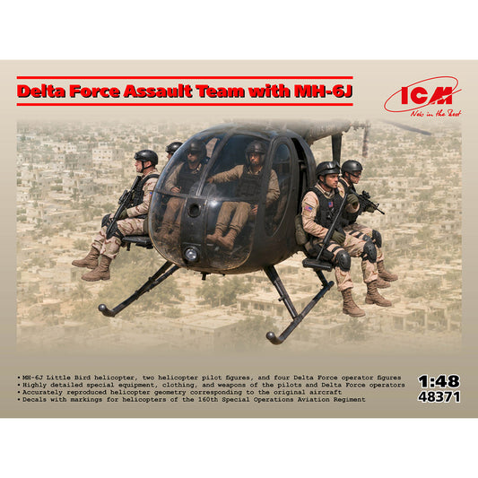 ICM 48371 Delta Force Assault Team w/MH-6J Helicopter 1:48 Model Kit